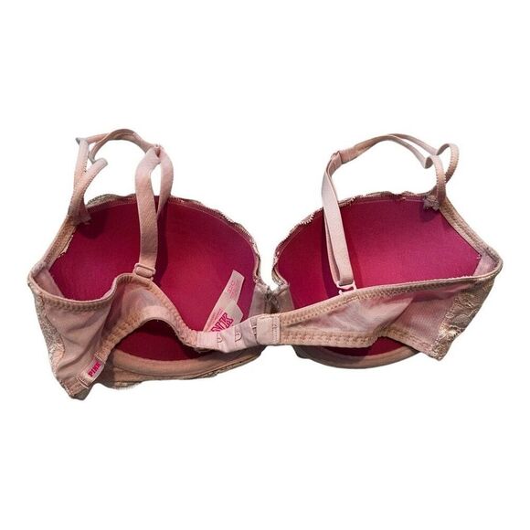 PINK Victoria's Secret Bra Womens Size 32C Floral Lace Push-Up Bra Light Pink - Picture 4 of 9